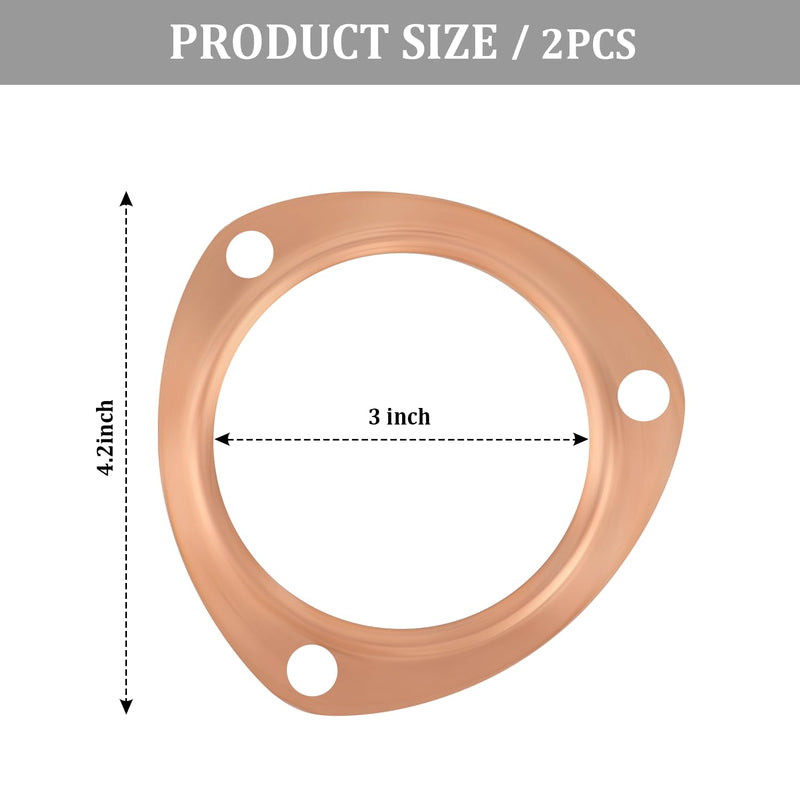 2PCS 3" Exhaust Gasket,Copper Exhaust Flange for Header Gasket & Collector Gasket,Car Accessories Exhaust Pipe Gasket Compatible with BBC/SBC,Automotive Exhaust Systems & Parts (3") 3"