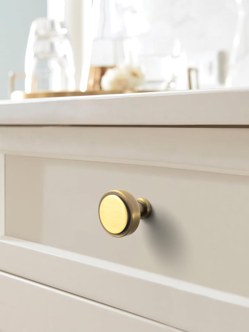 Goo-Ki Brushed Bronze Cabinet Knobs Solid Drawer Knob Zinc Alloy Kitchen Cabinet Hardware - 6 Pack Brass Bronze Single Hole/Screw Bar Cabinet Pulls Dresser Handles 1.2 Inches