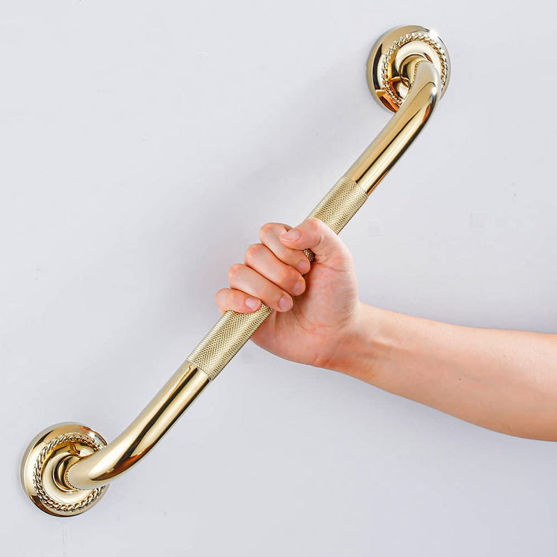 Textured Shower Grab Bar, 12-Inch Bathroom Support Rails, Stylish Safety Armrest Hand Rail, Polished Brass/Gold Finish, Good for Senior, Kids, Elderly 12 Inch