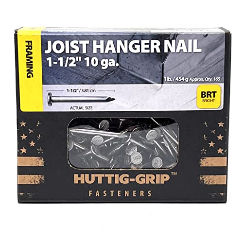 Huttig-Grip 1-1/2 inches Joist Hanger Nail 10 Gauge Bright Finish, 1 lb Pack of 165 Nails 1-1/2 in - 1 lb Pack