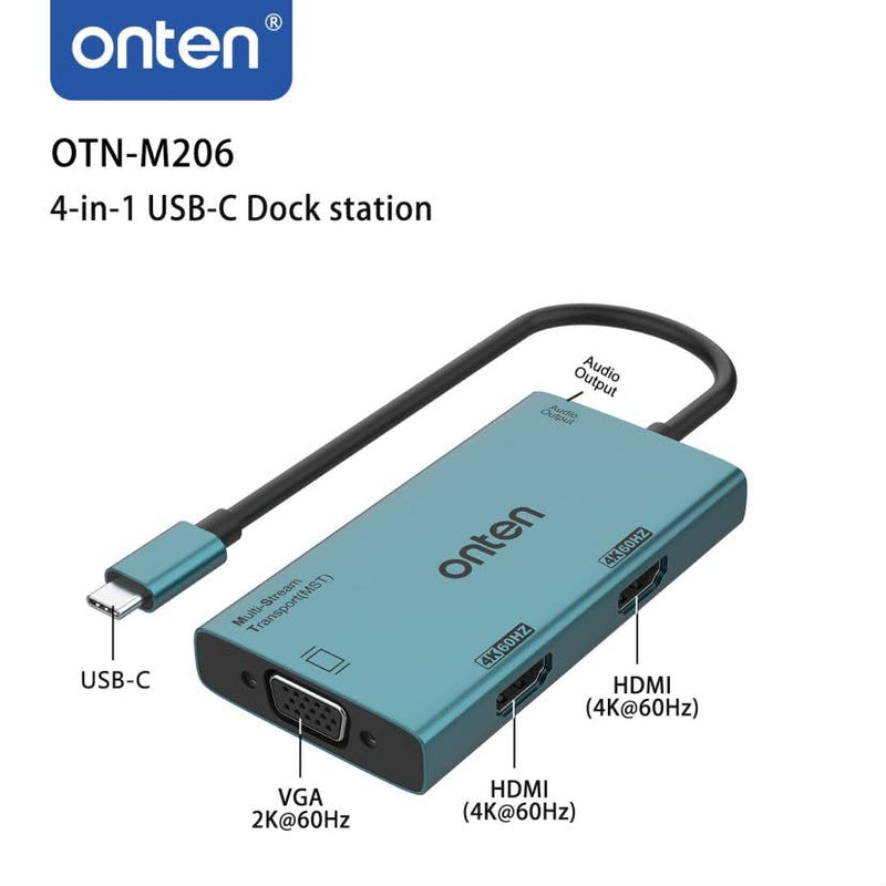ONTEN USB-C to Dual HDMI and VGA Adapter