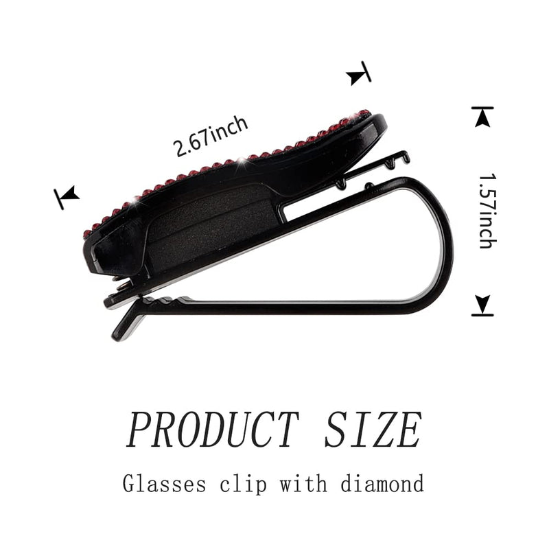 Turcee Set of 2 Bling Rhinestone Car Sun Visor Glasses Holders with Anti-Scratch Sponge,Car Decoration for Women Girls,Ticket Card Clip Visor Organizer,Universal Rhinestone Car Accessories (Red-2pcs) Red-2pcs
