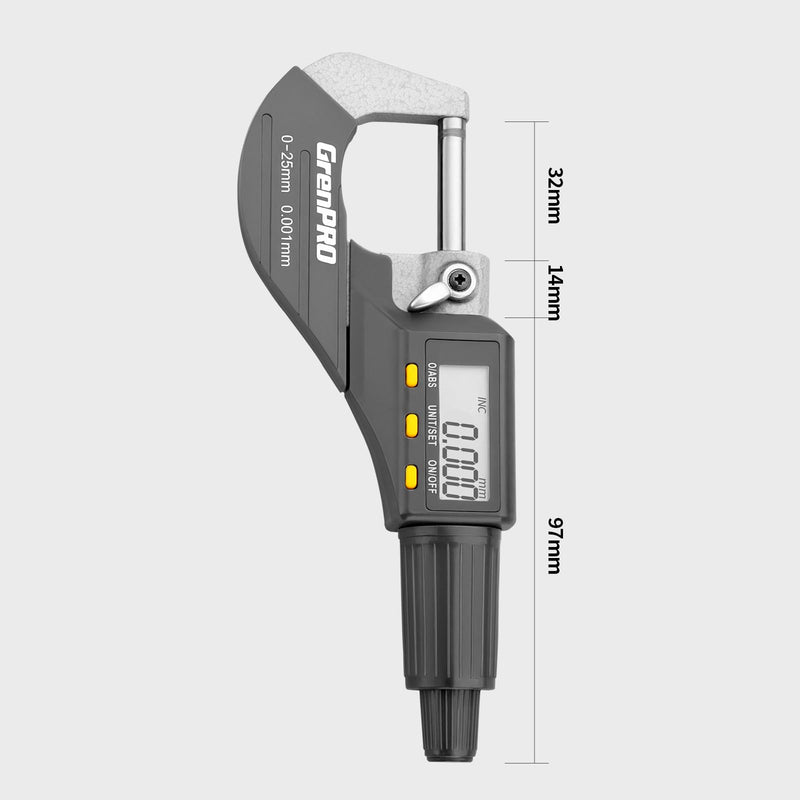 Digital Micrometer Measuring Tool, Professional Inch/Metric Precision Thickness Gauge with Extra Battery, DIY and Household Use 0.00005"/0.001 mm Accuracy Micrometers Machinist Tools 0-25mm