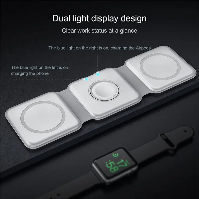 3-in-1 Wireless Charger for iPhone iWatch AirPods, Foldable Magnetic 18W Fast Charging Station for Multiple Apple Devices, Charging Stand for Travel and Desktop Use