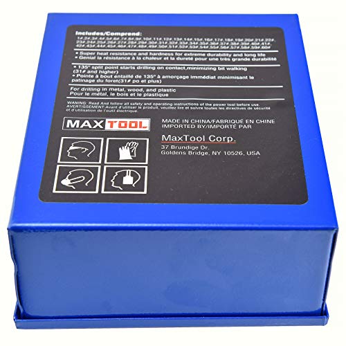 MaxTool 60-Piece Twist Drill Bit Set High Speed Steel M2 Jobber Length Fully Ground for Metal Wood Plastic Number 1-60; JBS02H10R060