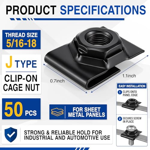 Shimeyao 50 Pcs J Type Cage Nuts 5/16"-18 Screw Metal Bulk