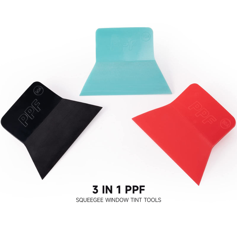 FOSHIO PPF Squeegee Vinyl Wrap Tool, 3 In 1 Different Hardness Anti-Scratch Rubber Scraper Soft TPU Mini Squeegee Window Tint Tool for Paint Protection Film, Squeegee for Window Cleaning Multicolor