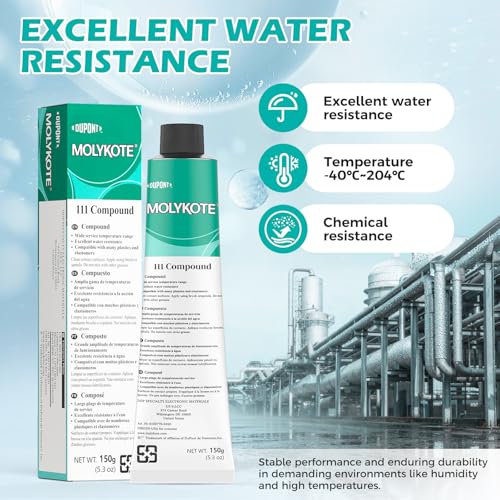 Molykote 111 Compound 150g 5.3oz, General Purpose O-Ring and Valve Lubricant Electrical Damping Medium Anti-Adhesion and Sealing Water Resistance Wide Temperature NLGI Grade 3-4 Translucent White