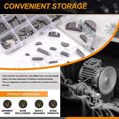 211Pcs 2 Styles Metric Key Stock & Woodruff Key Assortment Kit Half Moon Semicircle Bond Key Flywheel Key Round Ended Feather Key Parallel Drive Shaft Keys Assortment for Mechanical Industry
