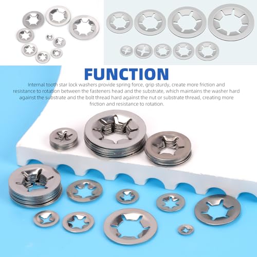 Glarks 210Pcs Metric M2 M2.5 M3 M4 M5 M6 M8 M10 M12 304 Stainless Steel Internal Tooth Star Lock Washers Assortment Kit External Push Rings Quick Speed Locking Washers with 1Pcs tweezer
