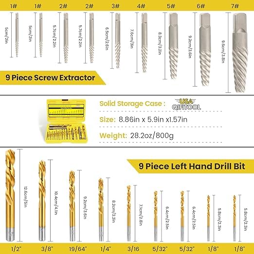 18PCS Screw Extractor Set, 37# Cr-Mo & 6542 HSS Steel Cobalt Left-Hand Drill Bit, Easy Out Broken Bolt Remover Reverse, Ez Out Stripped, Rounded-Off, Damaged Bolts, Screws&Studs Removal Tool(Yellow) 18pcs yellow LF
