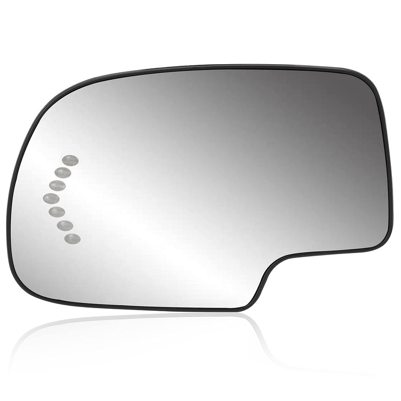 Driver Side Heated Mirror Glass Replacement for 2003-2007 Cadillac Escalade, Chevrolet Avalanche, Silverado, Suburban, Tahoe, GMC Sierra, Yukon - Exterior Side View Convex Mirror with Turn Signal Driver Side (Left)