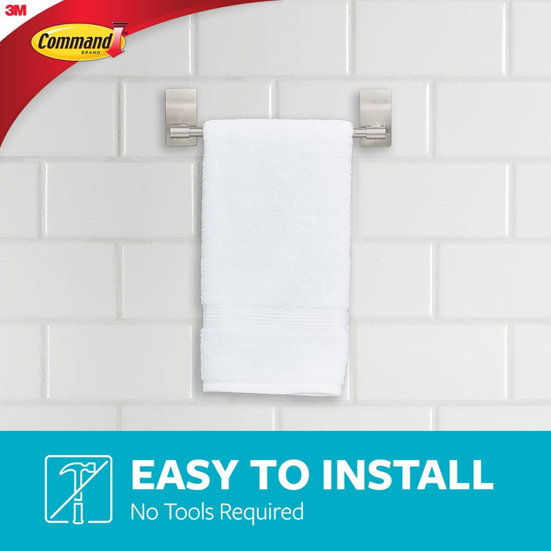 Command Towel Bar with Water Resistant Strips, Organize Your Bathroom, Easy to Open Packaging Satin Nickel 9 inches