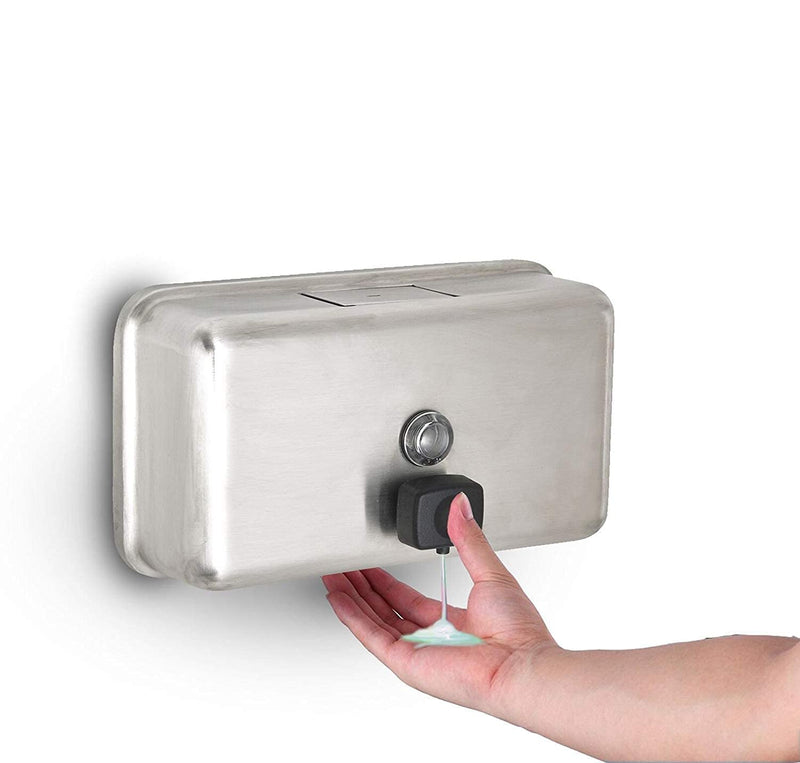 Alpine Commercial Wall-Mounted Soap Dispenser – Stainless Steel, Liquid, Manual Pump, ADA Compliant, 1200ml for High-Traffic Bathrooms (Horizontal) 1