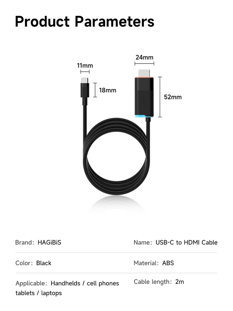 Hagibis Switch2 Dock for Nintendo Switch1/2 & Switch OLED, USB C to HDMI Cable Adapter with 4K@60Hz HDMI, 100W PD, Type-C to HDMI Adapter for Laptop, Tablet, SteamDeck, ROG Ally (Black 4K@60Hz) 6.6ft Black 4K@60Hz