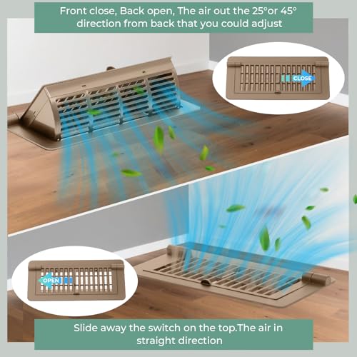2-in-1 Vent Deflector & Floor Vent Covers, Floor Register 4x10, 2 Pack Adjustable Heat Air Vent Deflectors, Vent Covers for Home Floor, Office, Ceiling, Tool-Free Installation (Brown) Brown