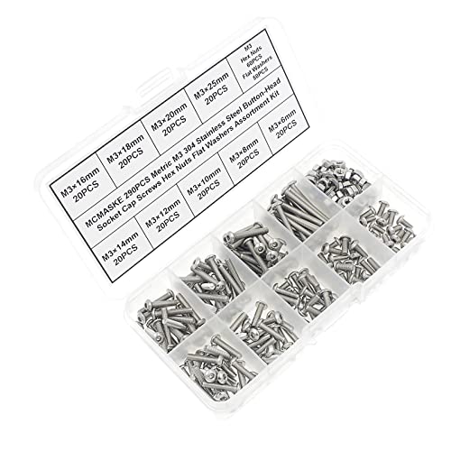 Metric M3 304 SS Button-Head Socket Cap Screws, Nuts & Washers Kit
