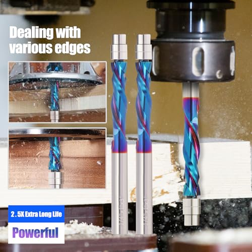 Up Down Cut Compression Spiral Flush Trim Router Bit, 1/4 Inch Shank CNC Spiral Router Bits with Bottom Bearing Carbide Trim Router Bits CNC Bits with Nano Coating for Woodwork Trimming(2PCS) 2