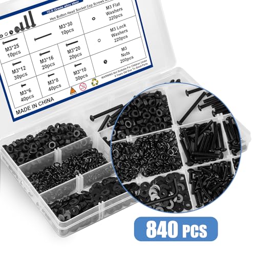 840PCS M3 Screw Kit, M3 Screws Hex Button Head Screws with M3 Bolts 840PCS