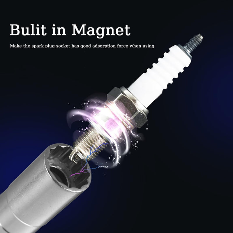 14mm&16mm （9/16"&5/8"） Magnetic Swivel Spark Plug Socket,Thin Wall 12 Points 3/8" Drive Spark Plug Socket,Car Tools,Magnetic Rotating,360-Degree Swivel,Suitable for Most Motorcycle,Car,SUV Short 2PC（14+16mm）