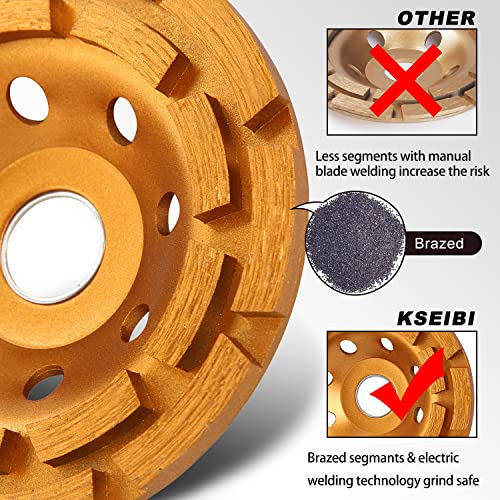 KSEIBI 644030 Diamond Concrete Grinding Wheel 4 1/2 inch for Polishing and Cleaning Stone Concrete Surface, Cement, Marble, Rock, Granite, and Thinset Removing, Angle Grinder Wheels Cup Double Segmented Row