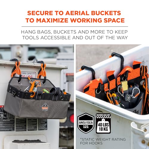 Ergodyne Squids 3178 Locking Aerial Bucket Hook with Tethering Point, Fits 3" Lip, Attach Tool Bags or Aprons to Buckets 3in (7.6cm) Black and Orange
