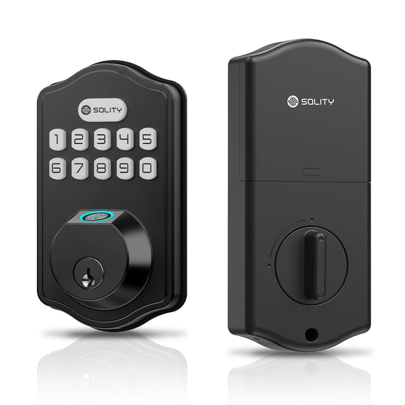 Solity Smart Digital Electronic Deadbolt Door Lock, Keyless Entry, Auto Lock, 50 Custom Codes & Fingerprints, Easy Installation, Keypad for Front & Back Door, AT10 Matte Black Matt Black