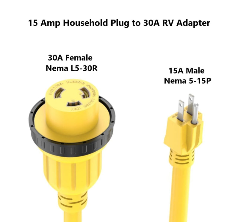 1FT 30-Amp to 15-Amp Marine & RV-Adapter Cord Nema 5-15P to L5-30R,10AWG 15Amp Male to 30Amp-Female Twist Lock Power Adapter,Marine Shore Power 30A 125V Receptacle to 110V 15A Household Plug 1 Ft