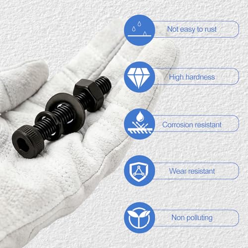 520Pcs M4 Screw Kit, Hex Socket Head Cap M4 Screws, M4 Bolts Nuts Washers Black Black M4--520 Pcs
