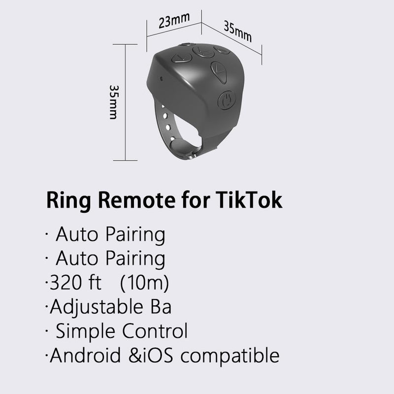 TikTok Remote Control Kindle APP Page Turner, Bluetooth Smart Ring Camera Video Recording Remote, TikTok Remote Scrolling Ring for iPhone, iPad, iOS, Android (Black) Black