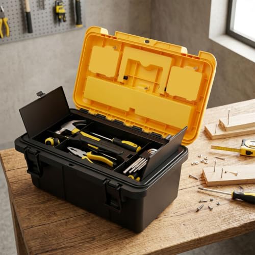 Hardware Organizer Box, 13 in Tool Box with Tray for Garage DIY