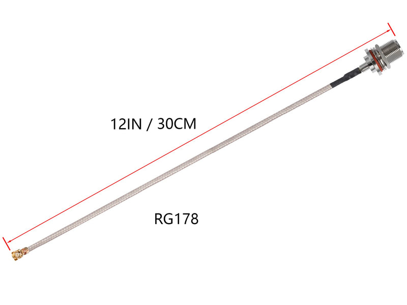 2PCS U.F.L1 to N Type Female Low Loss Coaxial Cable 12" /30CM U.F.L1 RG178 Coaxial Pigtail Cable for Wireless Routers Mini PCIE Network Cards PCI Wi-Fi WAN Repeater
