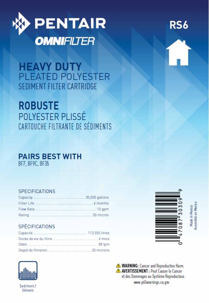 Pentair OMNIFilter RS6 Sediment Water Filter, 10" Whole House Heavy Duty Big Blue Pleated Replacement Cartridge, 10" x 4.5" 1 Count (Pack of 1) 10 Inch x 4.5 Inch