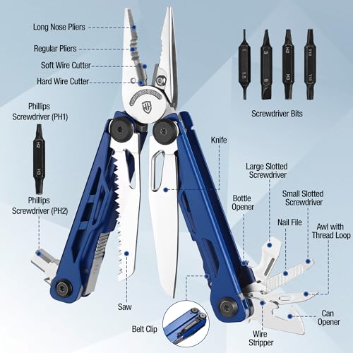 WORKPRO 24-in-1 Mutitool, Pocket Knife, Screwdrivers, EDC Self-locking Blue