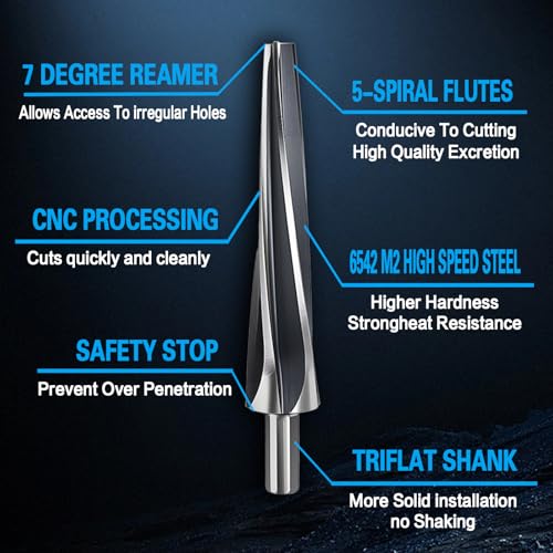 [AUSTRALIA] - 7 Degree Ball Joint Tapered Reamer 1-1/2” Per Foot Taper– M2 6542 High-Speed Tool Steel, Universal Reamer Tie Rod Drill Bit for Automotive & Construction – Precise & Durable with Easy Grip Design