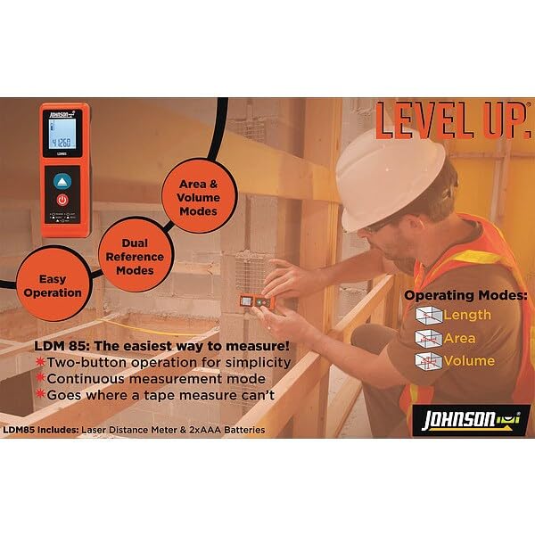 Johnson Level & Tool LDM85 Laser Distance Meter, 85', Orange, 1 Laser Distance Meter 85' Laser Distance
