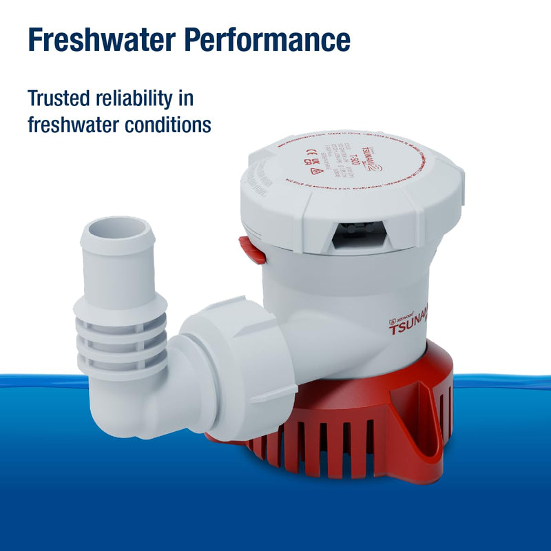 Attwood 5606-7 Tsunami Mk2 T500, 12V, Manual Bilge Pump, 500 GPH, with Fittings (Elbow & Straight), Direct Replacement for Attwood 4606-7 T500 - 12V, 500 GPH