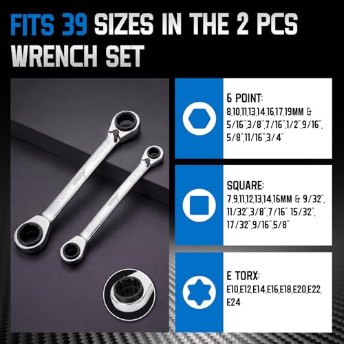 DISEN 39-in-1 Reversible Ratcheting Box Wrench Set Double Box End