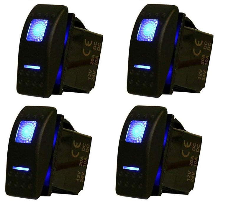 Amarine Made 4pcs of 12v 20A Rocker Switch Waterproof On-Off-On 2 Position Switch Boat Marine DPDT 7 Pin with 2 Led Lights (Blue)
