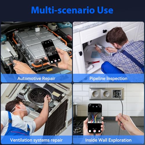 Endoscope Camera with Light, Dual-Lens 1920P HD Borescope Tools with 8+1 Adjustable LED Lights, 16.4FT Semi-Rigid Snake Cord IP67 Waterproof Inspection Camera for iPhone, iPad, iOS and Android Phone Dual Lens