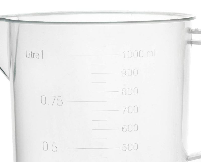 EISCO Plastic Pitcher, 1000mL (1L) - Short Form, Euro Design - Molded Graduations - Chemical Resistant & Autoclavable Polypropylene - Measuring Jug (Pack of 2) 1 Liter (Pack of 2)