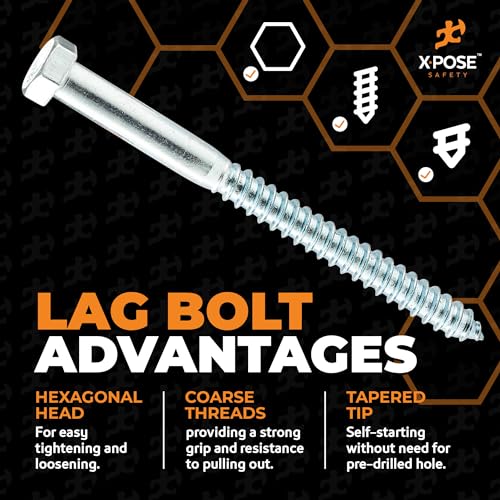 Concrete Anchors Set with 6" Lag Bolt, Lag Shield and Washer - 4 Sets per Pack - 1/2" Bolt Lag Screws 6-Inch for Parking Curb Stop - Galvanized Steel Lag Bolts 6"