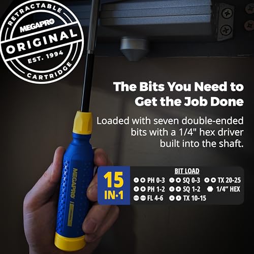 MEGAPRO® Original 15-in-1Multi-bit Screwdriver and 6" Aluminum Extension Kit | 1/4" hex shaft | Phillips, Flat, Square, Torx | Fasten hard to reach screws (Original Kit)
