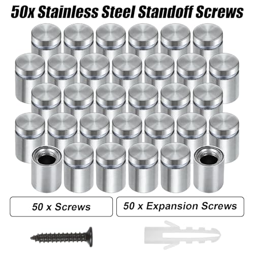 50PCS 1/2 x 3/4 Inch Stainless Steel Standoff Screws, Metal Standoff Pin Wall Sign Mounting Hardware for Hanging Picture Frame Advertising Fixing Nail