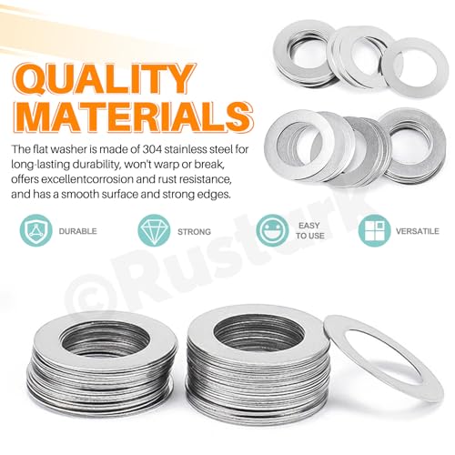 175Pcs 6 Sizes 304 Stainless Steel Flat Washer Assortment Kit Ultra Thin Flat Spacers Shim Washers Barrel Washers for Bolts Screws