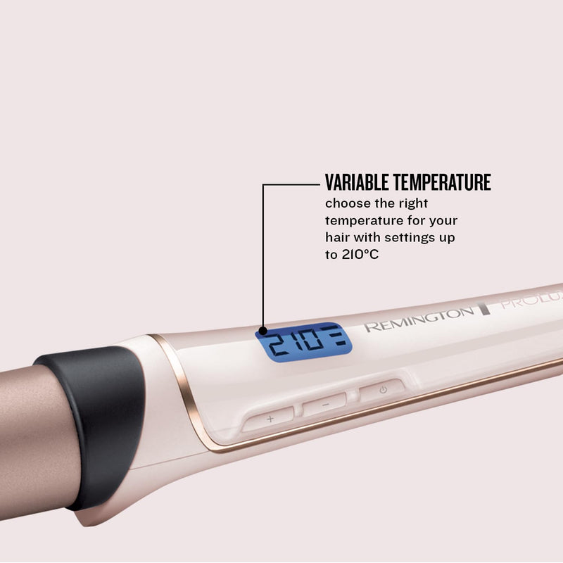 Remington PROluxe Curling Wand (25mm-38mm Barrel, Grip Tech Coating, OPTIheat Technology for Long-Lasting Results, PRO+ 185°C Setting for Healthier Styling, Fast 30 Second Heat Up, 120°C-210°C) CI91X1 Rose Gold Pack of 1 Single