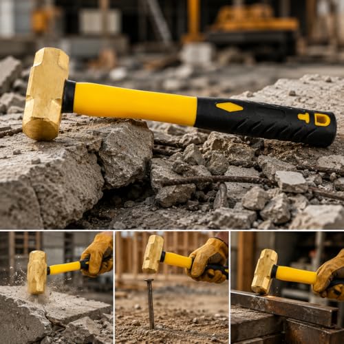 Stark USA 1lb Brass Sledge Hammer (16oz) Fiberglass Handle, Drilling Hammer, Crack Hammer, Die-Forge, Corrosion Resistant, 12.5" Brass Hammer 1 Pack