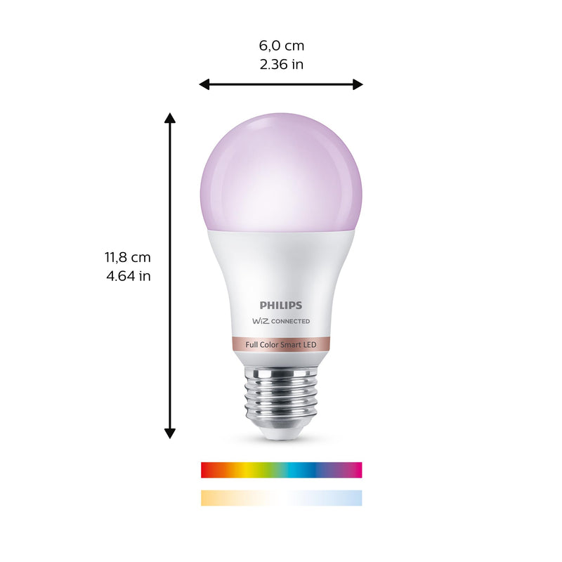 PHILIPS Smart LED Full Color Light Bulb 4-Pack, A19 60W 800LM E26 Indoor, Sunset to Sunrise Automation + Motion Detection + Control with Voice or App, Matter Compatible 4-Pack (Singles)