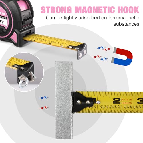WORKPRO Pink Tape Measure, 25FT Heavy Duty Tape Measurement