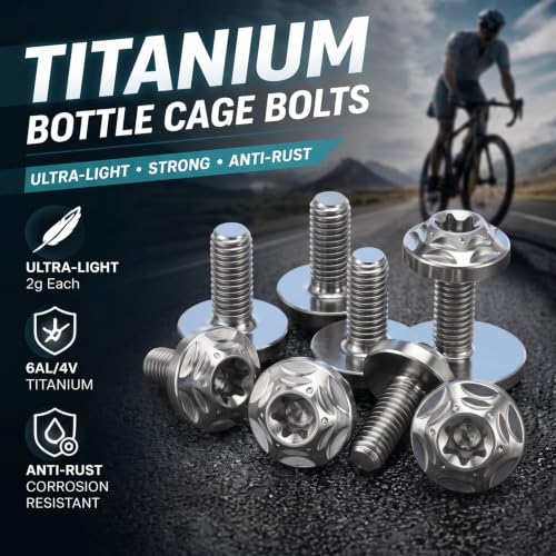 8 Pack Titanium Water Bottle Cage Bolts, M5x12mm, 6al/4v Ultra-Light 2g, Anti-Rust Bike Screws with T25 Wide Button Head for Road MTB Gravel Cycling Bottle Cage Mount Upgrade Hardware